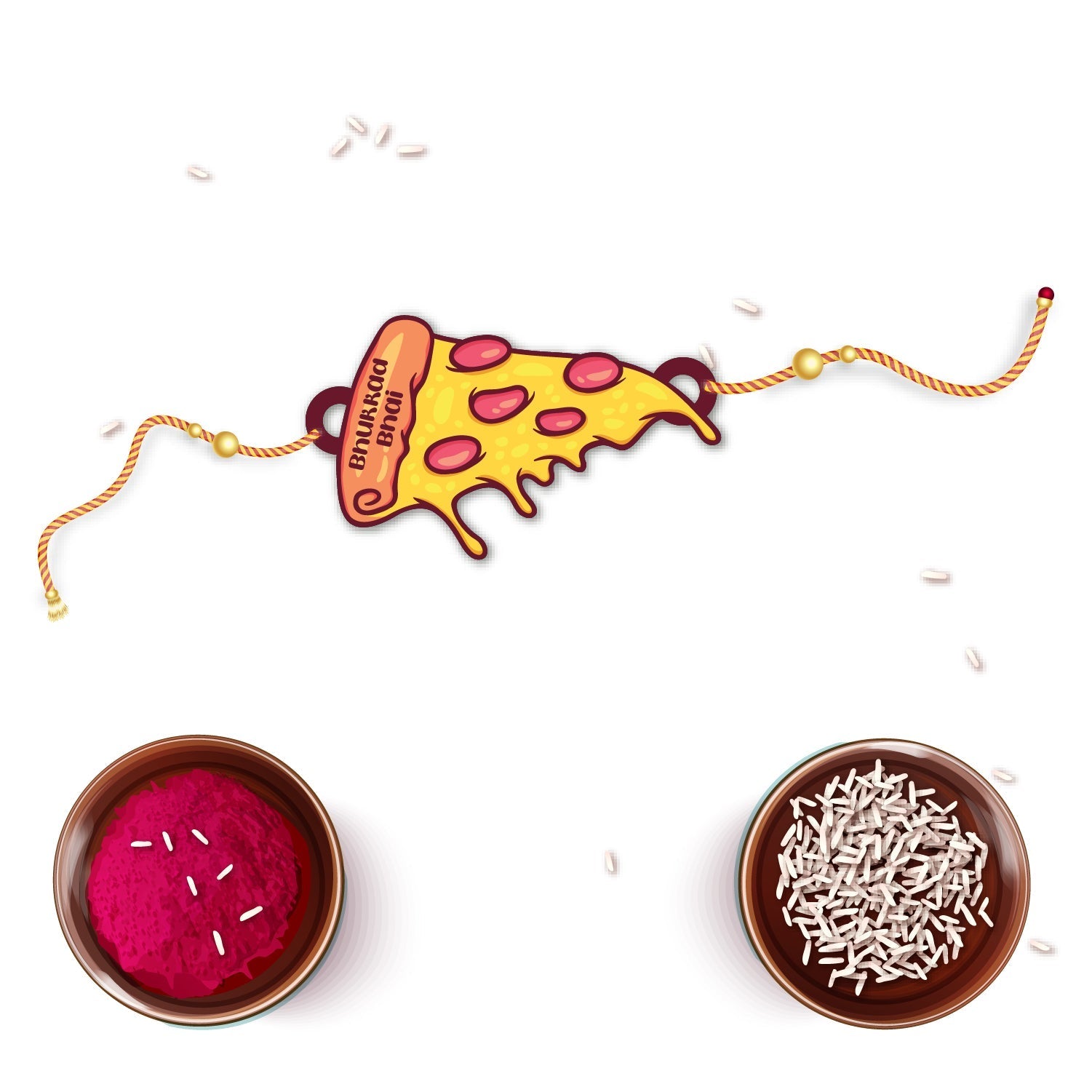 Indianvibez Bhukkad Bhai Pizza Wooden Rakhi with Rudraksha, Food Rakhi for Brother, Shop India - Kids Rakhi | Grocsy