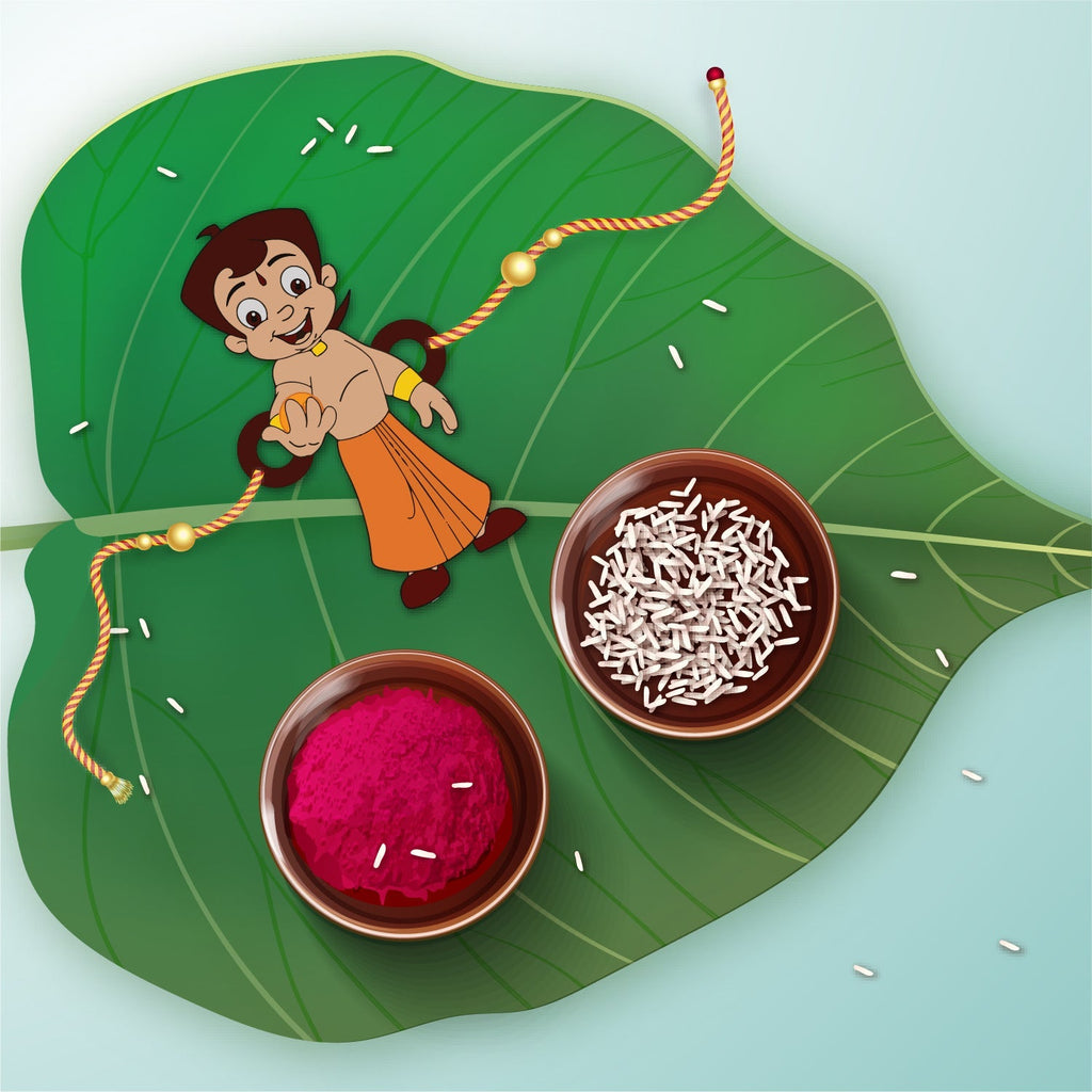 Indianvibez Chota Bheem Wooden Rakhi with Rudraksha, Cartoon Rakhi for Bro, Shop India - Kids Rakhi | Grocsy