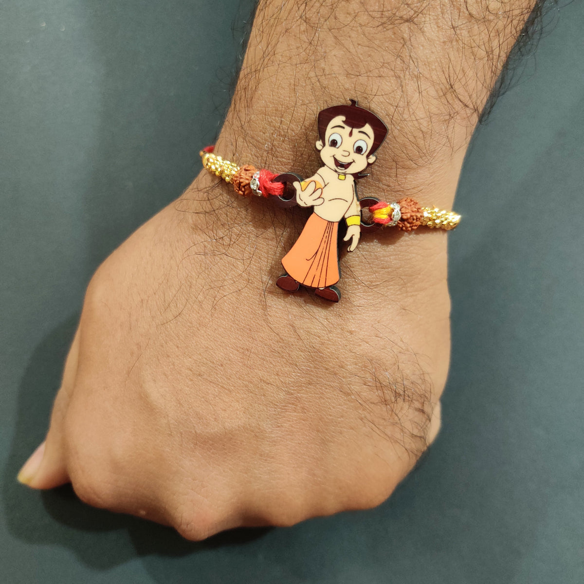 Indianvibez Chota Bheem Wooden Rakhi with Rudraksha, Cartoon Rakhi for Bro, Shop India - Kids Rakhi | Grocsy