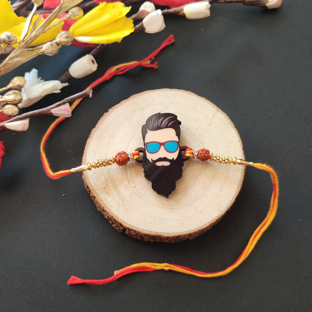 Indianvibez Dashing Bhai Wooden Rakhi with Rudraksha, Stylish Rakhi for Brother, Shop India - Kids Rakhi | Grocsy