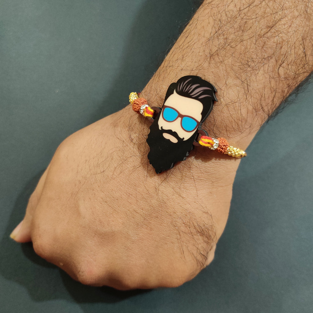 Indianvibez Dashing Bhai Wooden Rakhi with Rudraksha, Stylish Rakhi for Brother, Shop India - Kids Rakhi | Grocsy