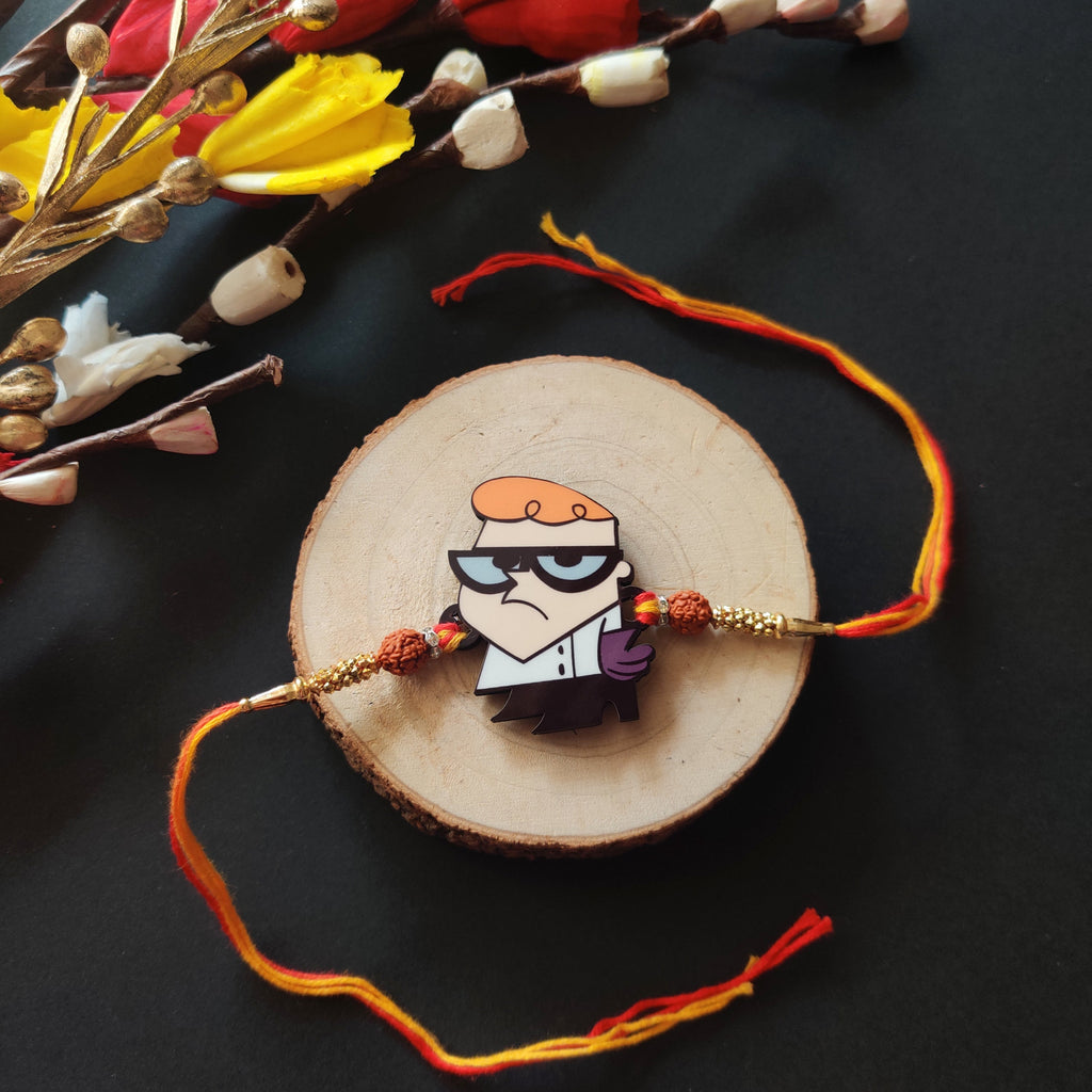 Indianvibez Dexter Wooden Rakhi with Rudraksha, Cartoon Rakhi for Bro, Shop India - Kids Rakhi | Grocsy