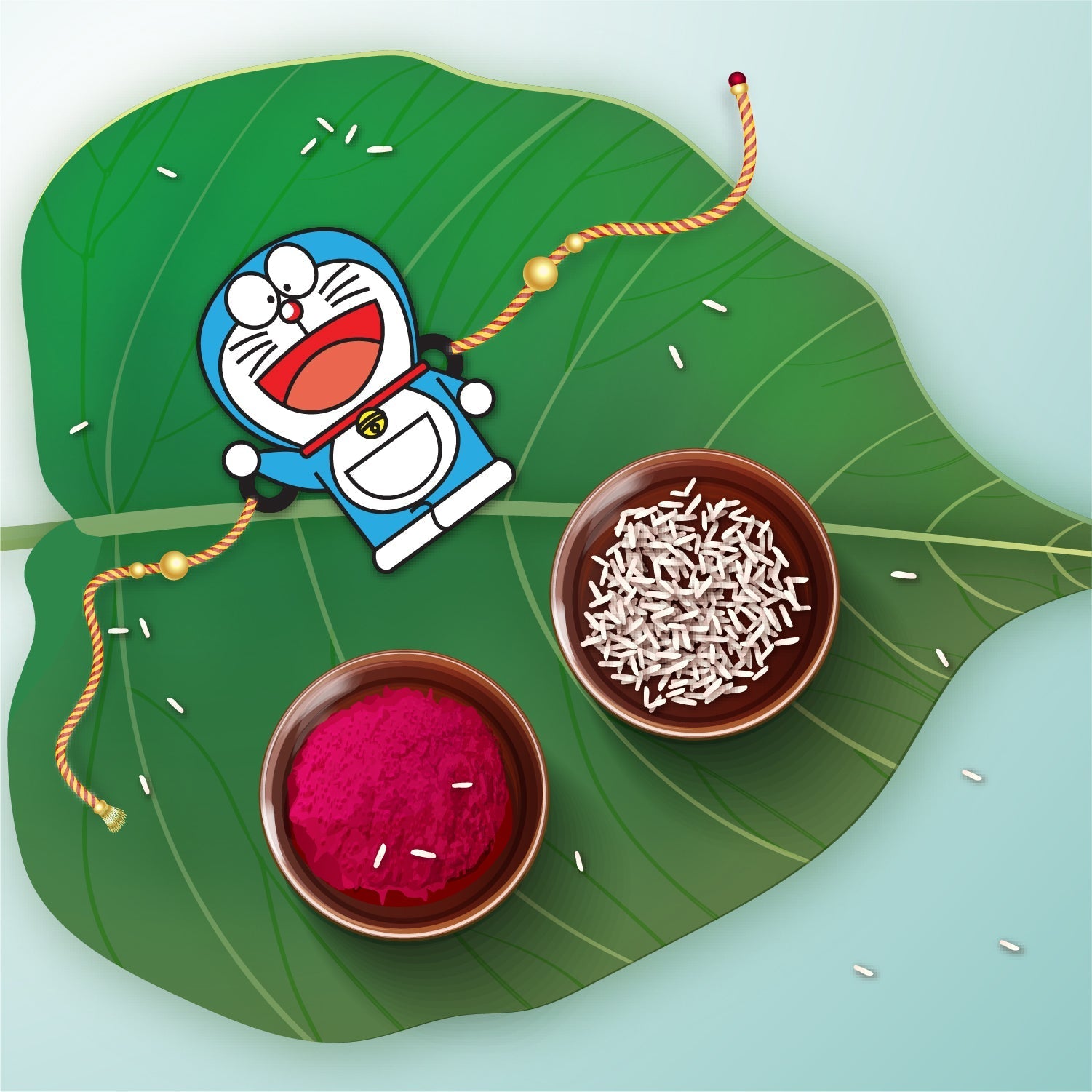 Indianvibez Doraemon Wooden Rakhi with Rudraksha, Cartoon Rakhi for Bro, Shop India - Kids Rakhi | Grocsy