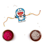 Indianvibez Doraemon Wooden Rakhi with Rudraksha, Cartoon Rakhi for Bro, Shop India - Kids Rakhi | Grocsy