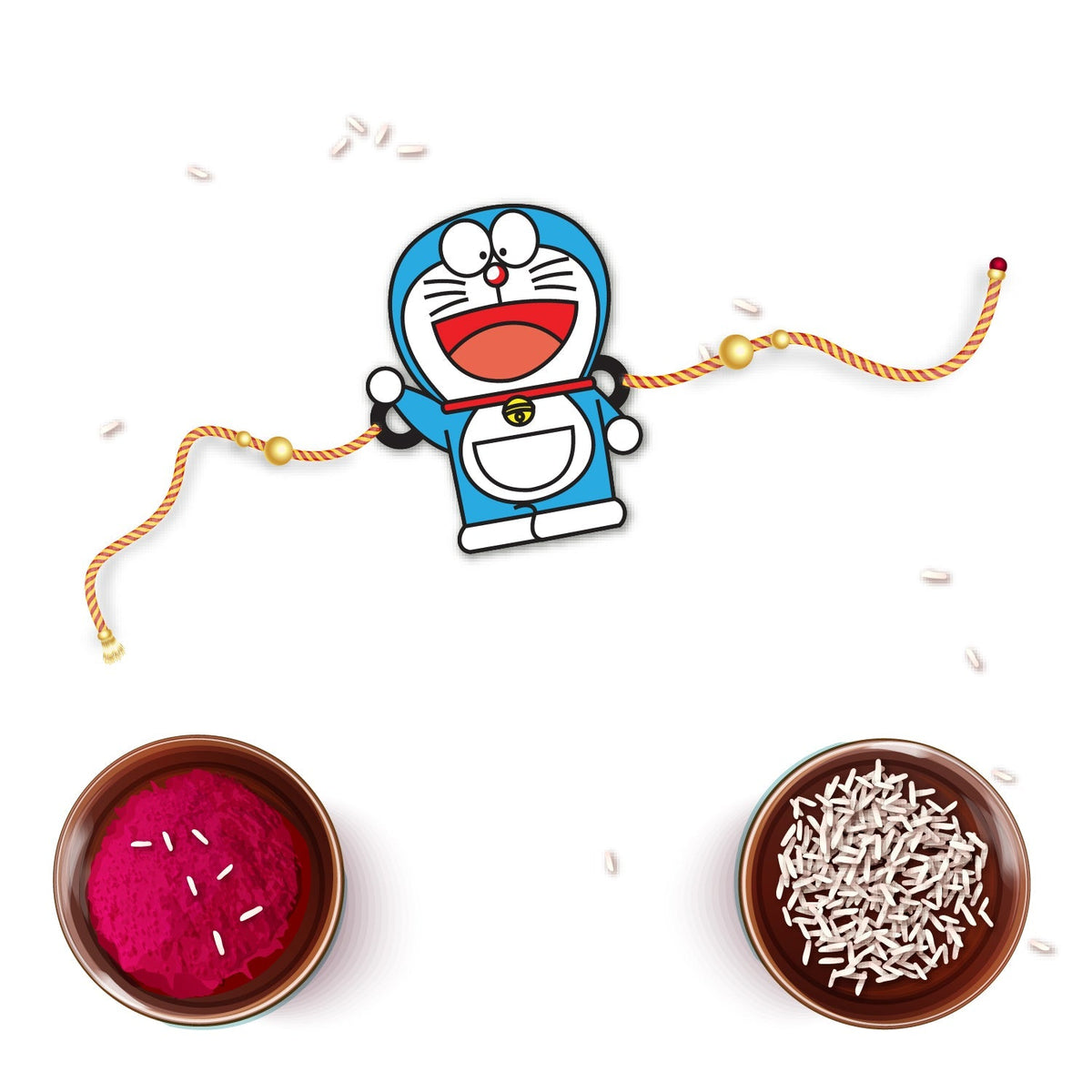 Indianvibez Doraemon Wooden Rakhi with Rudraksha, Cartoon Rakhi for Bro, Shop India - Kids Rakhi | Grocsy