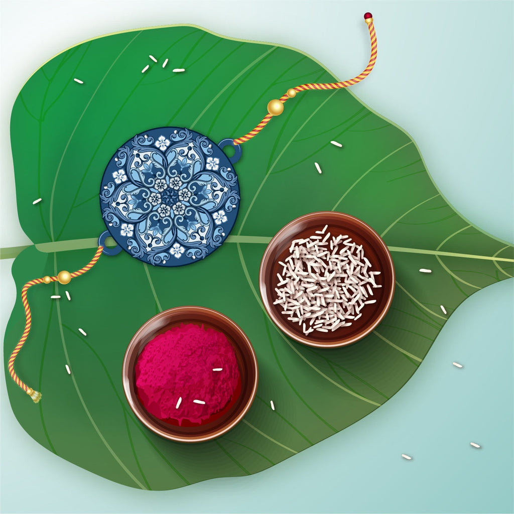 Indianvibez Ethnic Mandala Wooden Rakhi with Rudraksha, Divine Rakhi for Brother| - Kids Rakhi | Grocsy