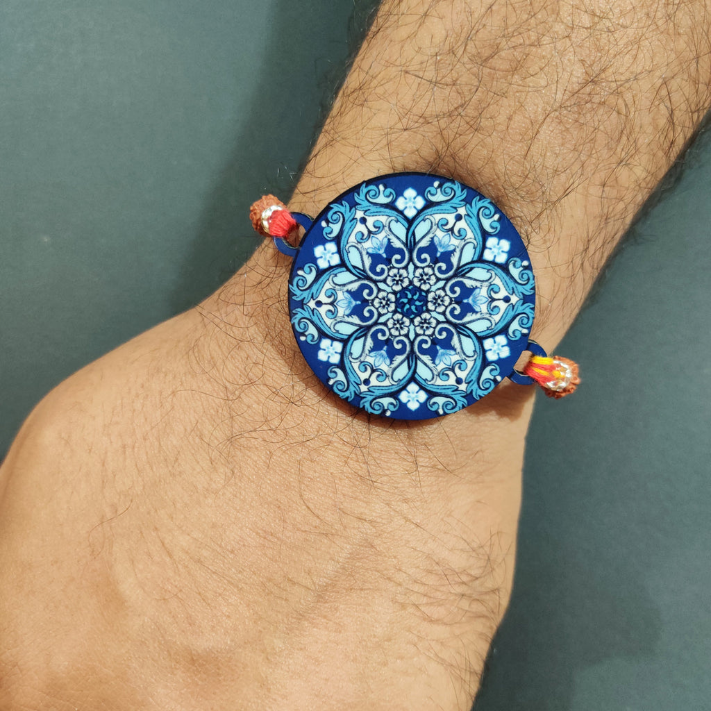 Indianvibez Ethnic Mandala Wooden Rakhi with Rudraksha, Divine Rakhi for Brother| - Kids Rakhi | Grocsy
