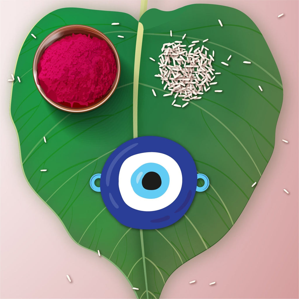 Indianvibez Evil Eye Rakhi with Rudraksha Thread, Rakhi for Brother - Kids Rakhi | Grocsy
