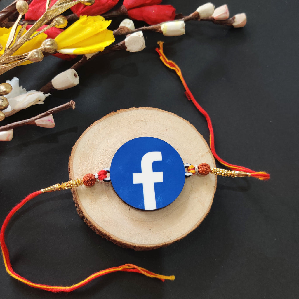 Indianvibez Facebook Wooden Rakhi with Rudraksha, Social Media Rakhi for Bro, Shop India - Kids Rakhi | Grocsy