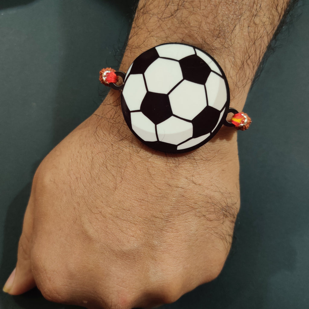 Indianvibez Football Wooden Rakhi with Rudraksha, Soccer Rakhi for Bro, Shop India - Kids Rakhi | Grocsy