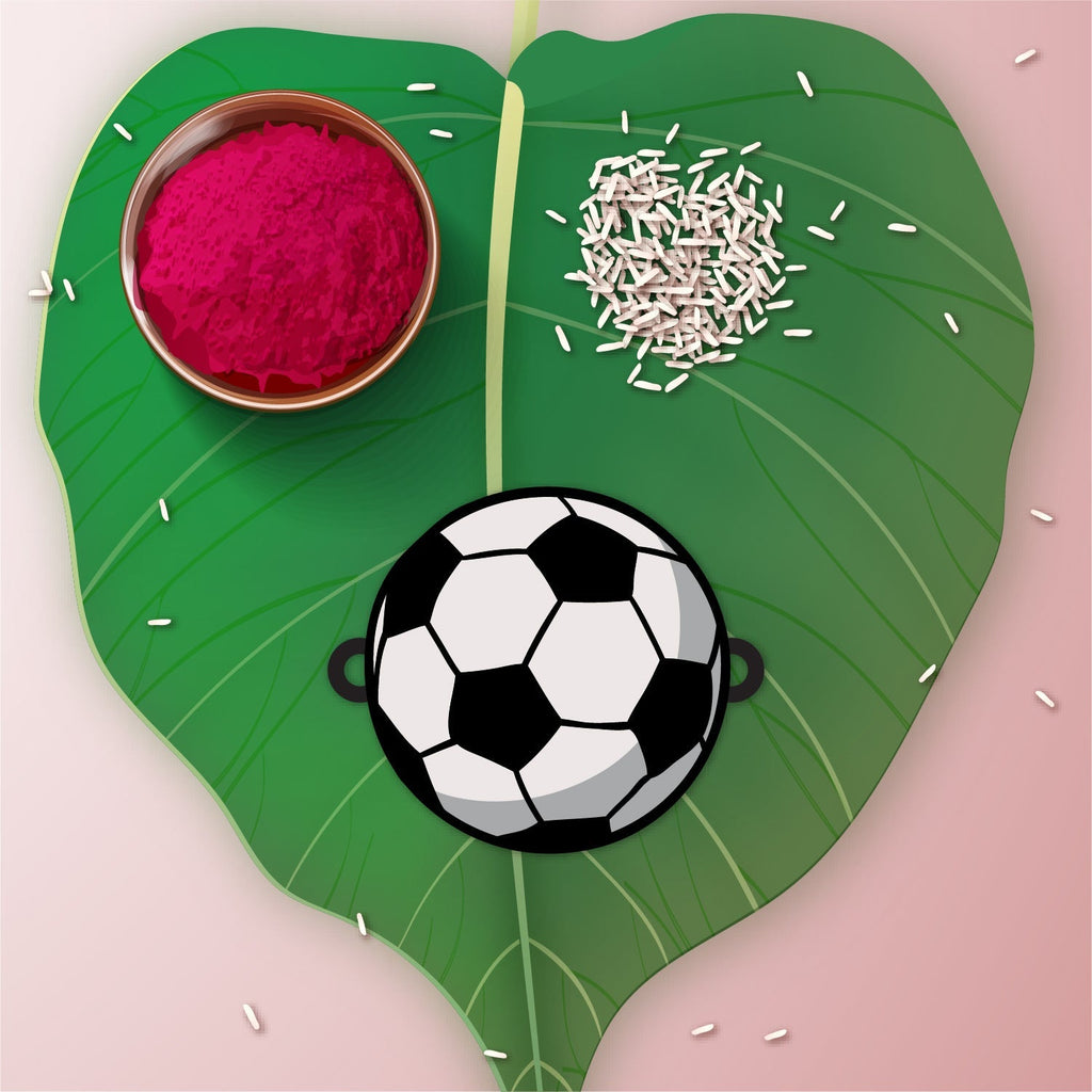 Indianvibez Football Wooden Rakhi with Rudraksha, Soccer Rakhi for Bro, Shop India - Kids Rakhi | Grocsy