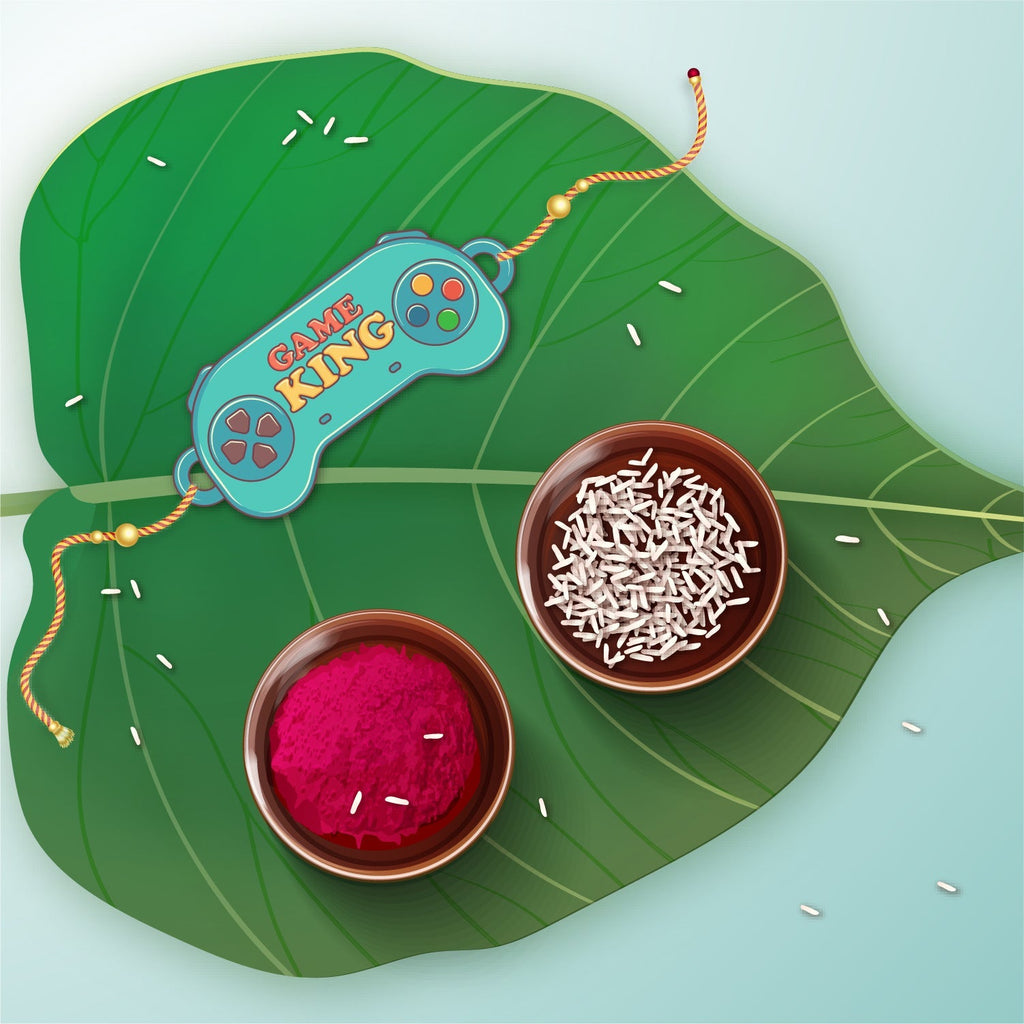 Indianvibez Gamer King Bhai Wooden Rakhi with Rudraksha, Gaming Rakhi for Bro, Shop India - Kids Rakhi | Grocsy