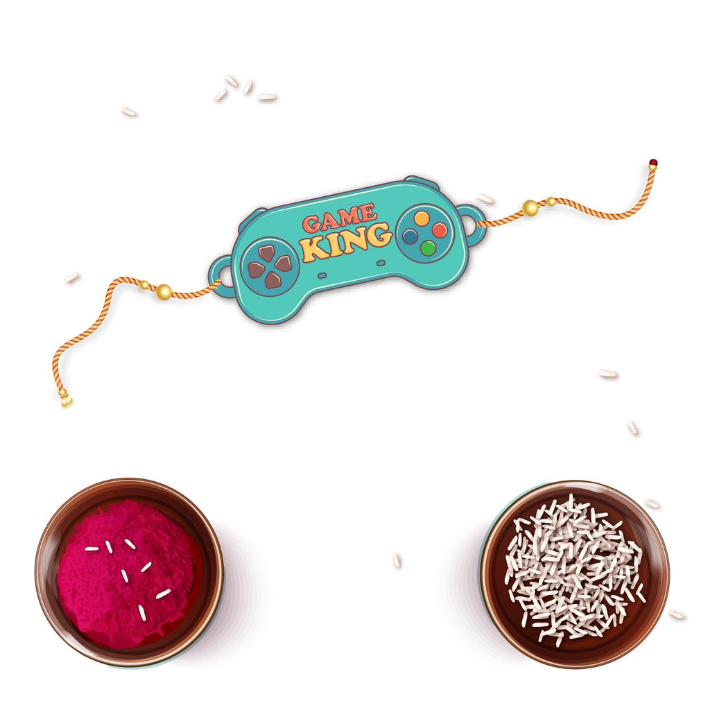 Indianvibez Gamer King Bhai Wooden Rakhi with Rudraksha, Gaming Rakhi for Bro, Shop India - Kids Rakhi | Grocsy