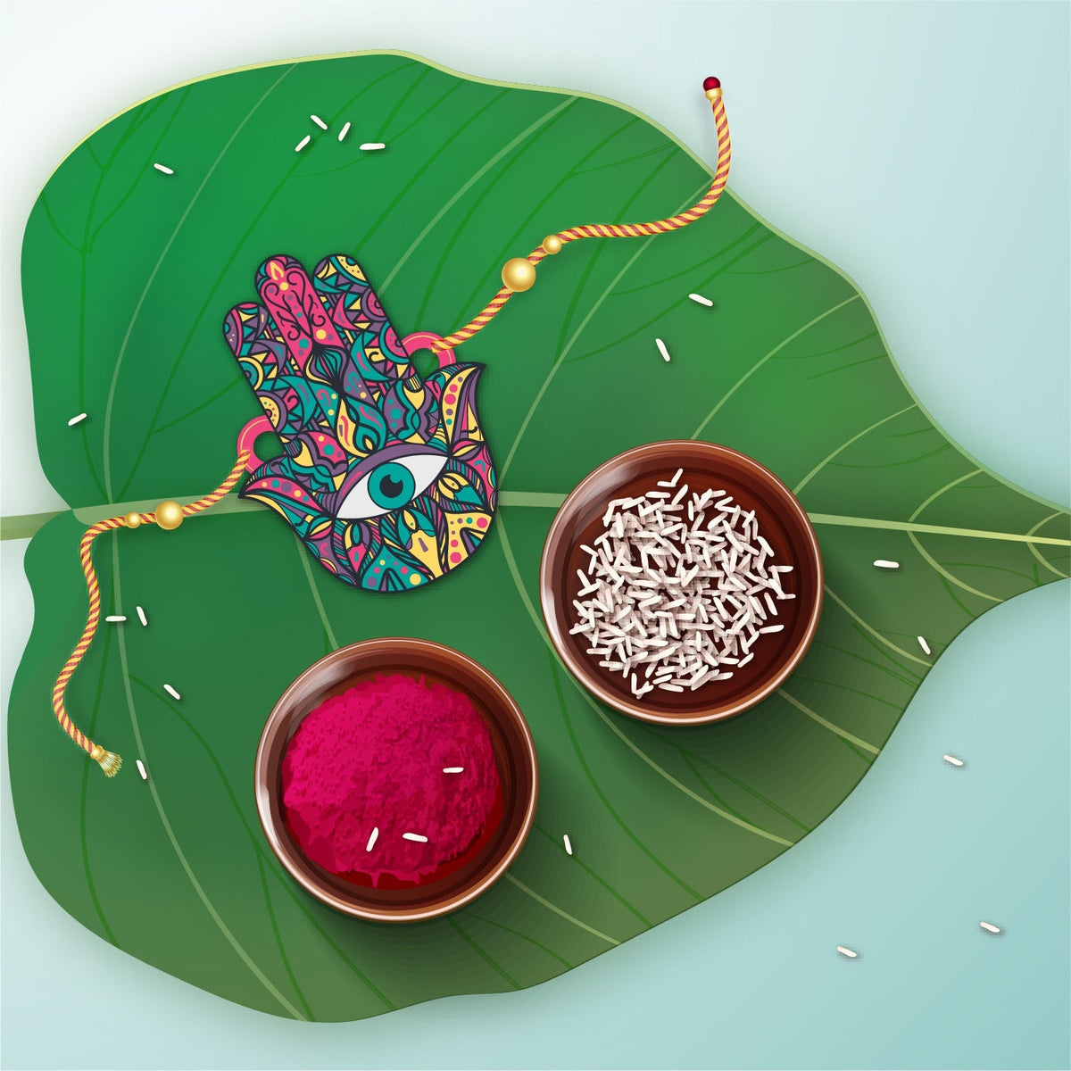 Indianvibez Protective Hamsa Rakhi, Wooden Rakhi with Rudraksha Thread - Kids Rakhi | Grocsy
