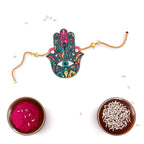 Indianvibez Protective Hamsa Rakhi, Wooden Rakhi with Rudraksha Thread - Kids Rakhi | Grocsy