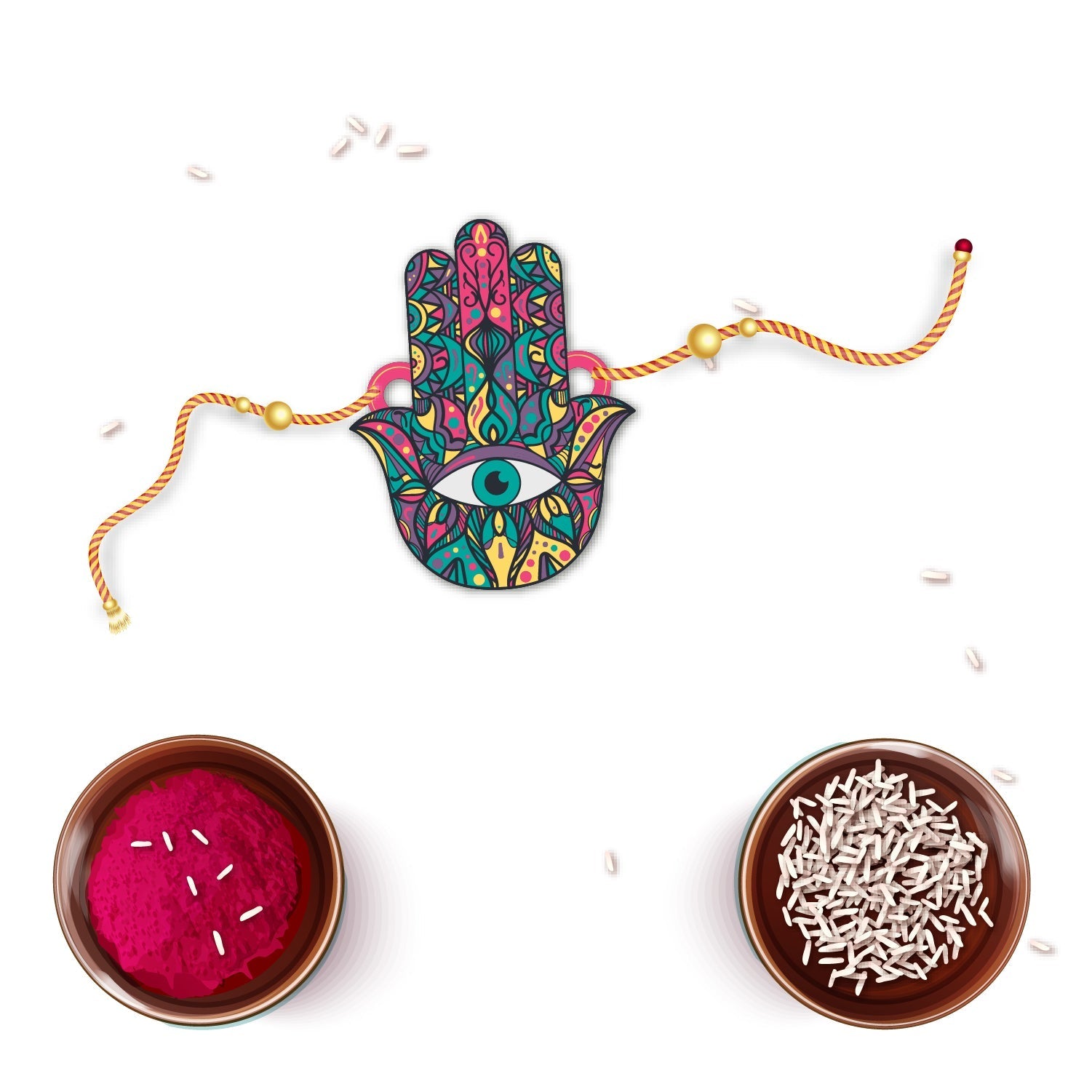 Indianvibez Protective Hamsa Rakhi, Wooden Rakhi with Rudraksha Thread - Kids Rakhi | Grocsy