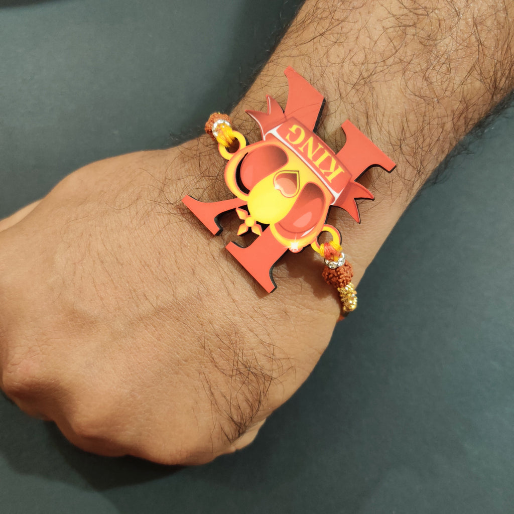 Indianvibez Royal King Bhai Wooden Rakhi, Rudraksha Rakhi for Brother - Kids Rakhi | Grocsy