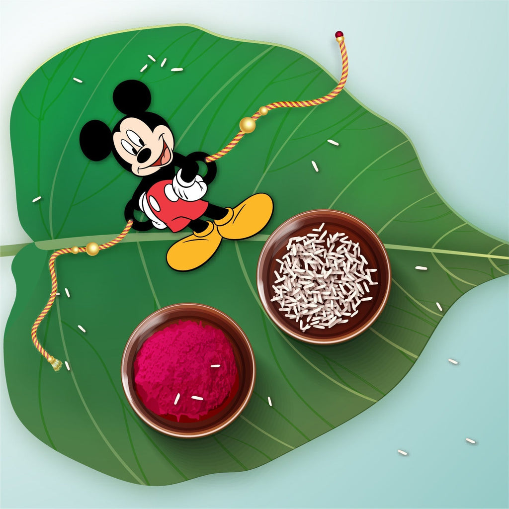 Indianvibez Mickey Wooden Rakhi with Rudraksha, Cartoon Rakhi for Brother, Shop India - Kids Rakhi | Grocsy