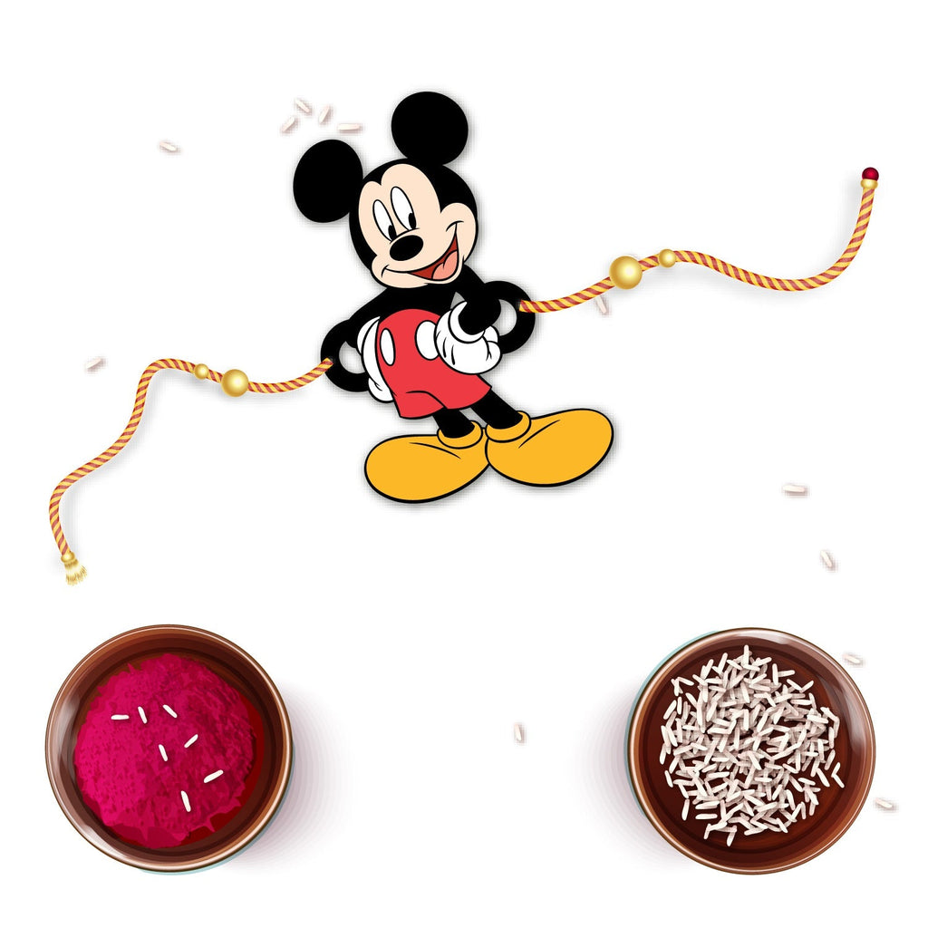 Indianvibez Mickey Wooden Rakhi with Rudraksha, Cartoon Rakhi for Brother, Shop India - Kids Rakhi | Grocsy