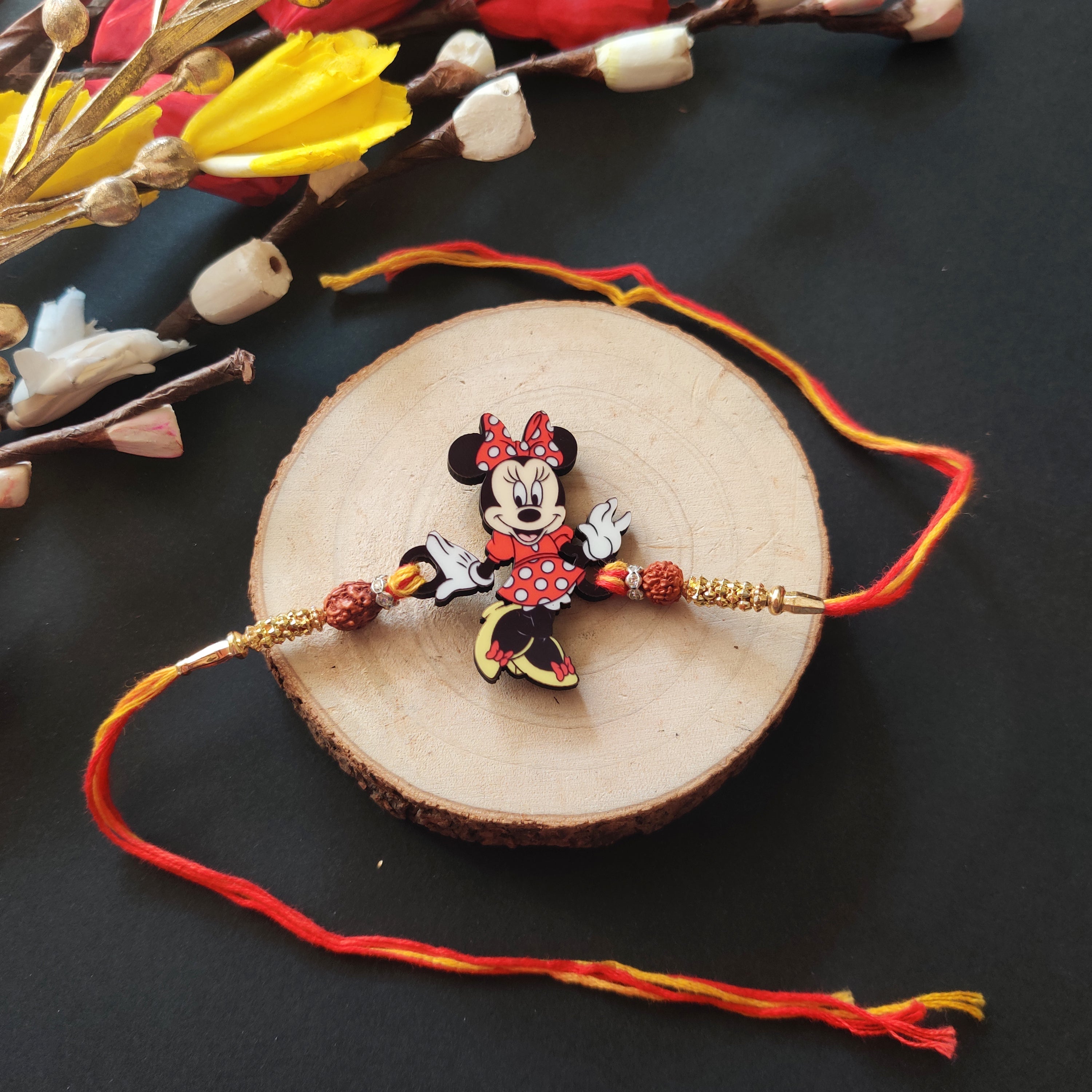 Indianvibez Minnie Wooden Rakhi/Lumba - Kids Rakhi | Grocsy