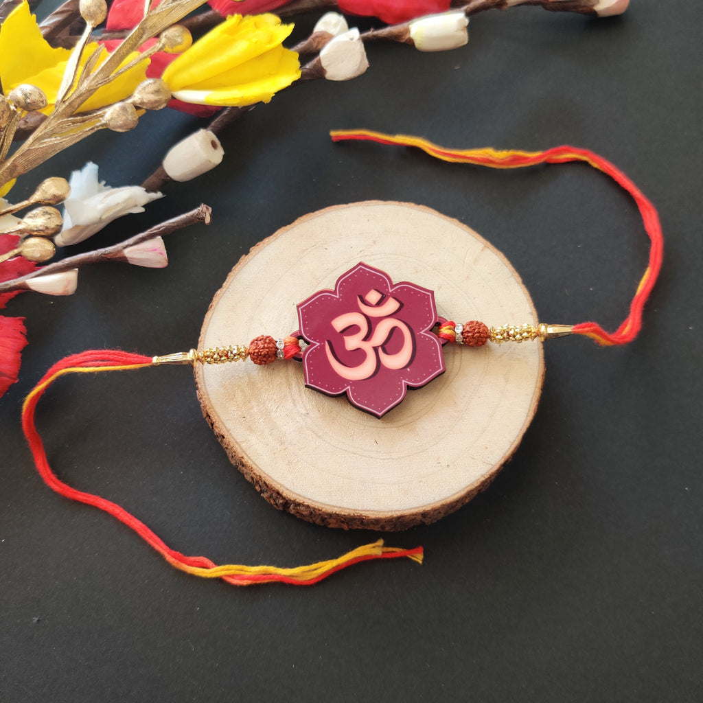 Indianvibez Om Wooden Rakhi with Rudraksha Thread, Rakhi for Brother - Kids Rakhi | Grocsy