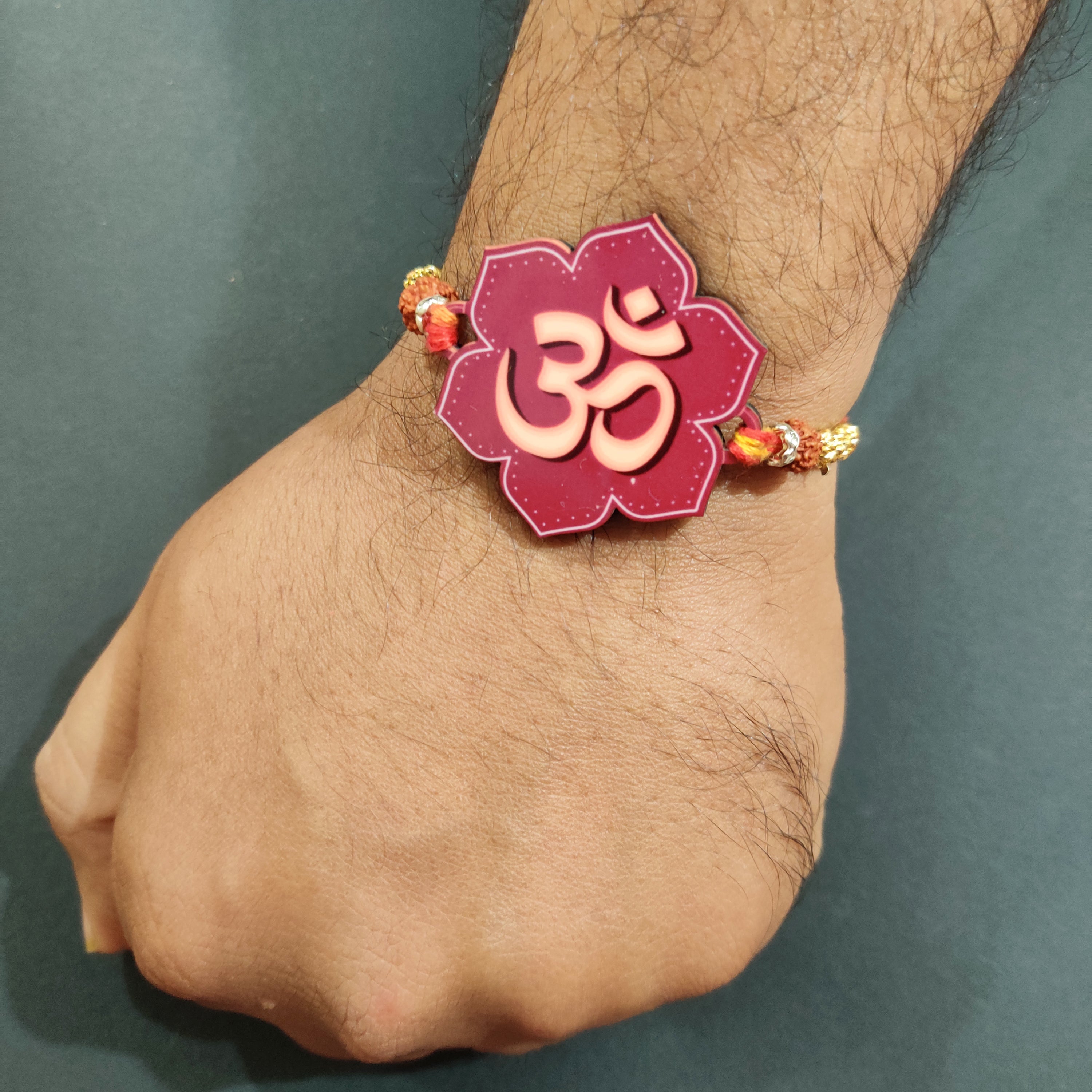 Indianvibez Om Wooden Rakhi with Rudraksha Thread, Rakhi for Brother - Kids Rakhi | Grocsy