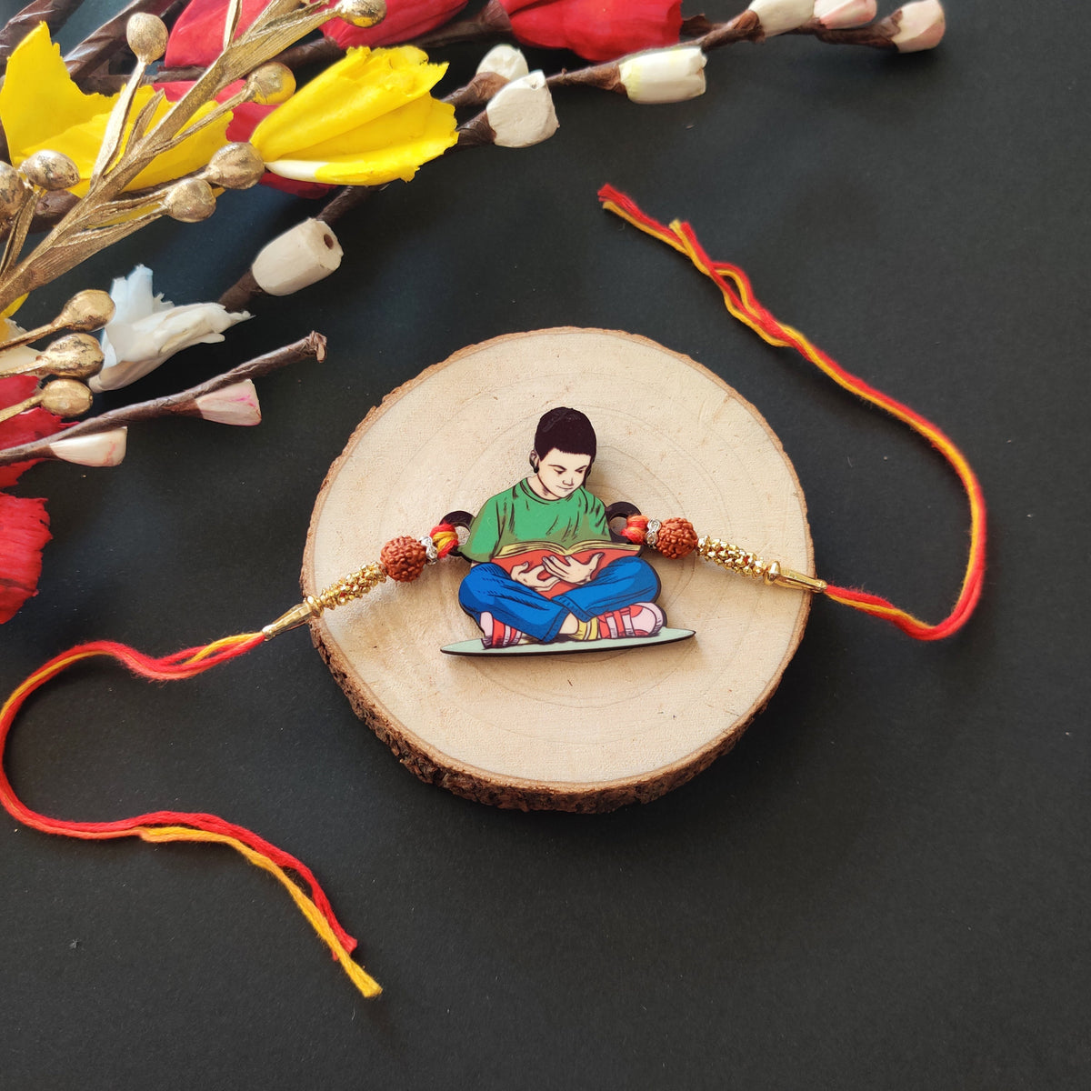 Indianvibez Padhaku Bhai Wooden Rakhi, Rudraksha Rakhi for Brother - Kids Rakhi | Grocsy
