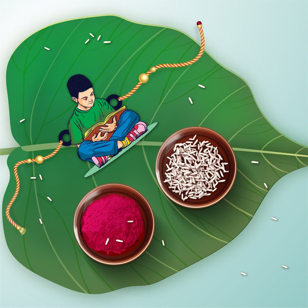 Indianvibez Padhaku Bhai Wooden Rakhi, Rudraksha Rakhi for Brother - Kids Rakhi | Grocsy