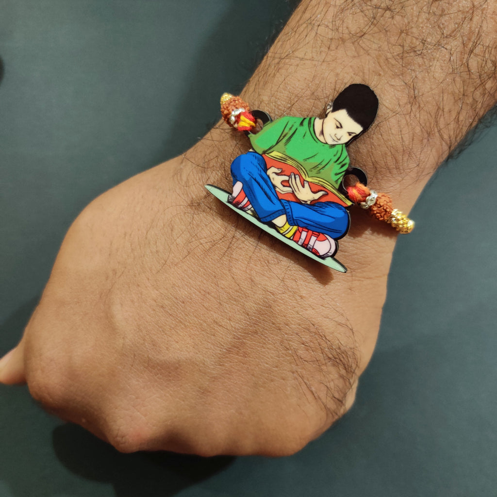 Indianvibez Padhaku Bhai Wooden Rakhi, Rudraksha Rakhi for Brother - Kids Rakhi | Grocsy