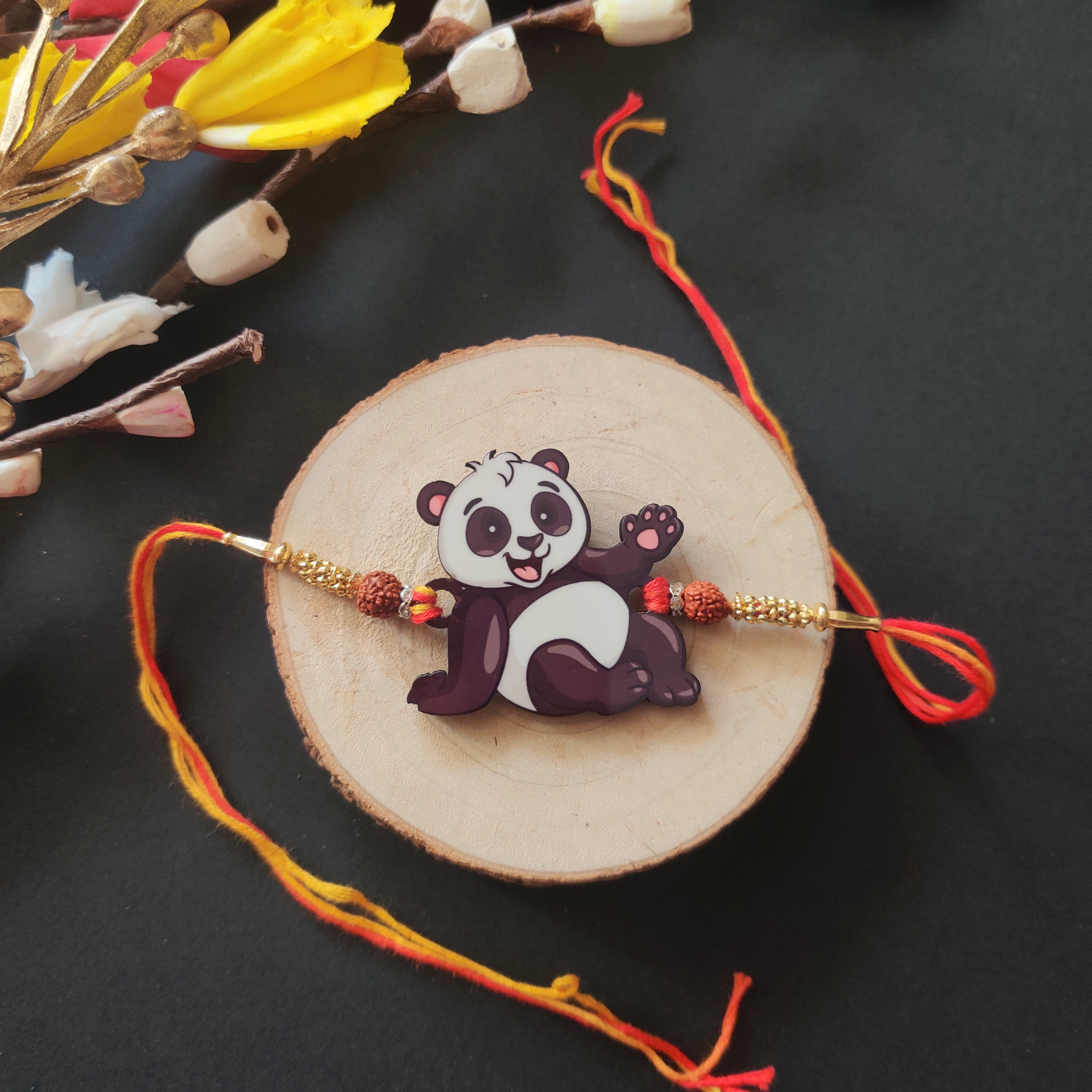 Indianvibez Panda Wooden Rakhi with Rudraksha, Cute Animal Rakhi for Brother, Shop India - Kids Rakhi | Grocsy