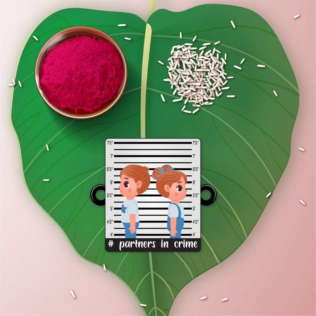 Indianvibez Partners in Crime Rakhi Wooden Rakhi for brother with Rudraksha Thread - Kids Rakhi | Grocsy