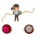 Indianvibez Photographer Bhai Wooden Rakhi with Rudraksha, Hobby Rakhi for Brother, Shop India - Kids Rakhi | Grocsy