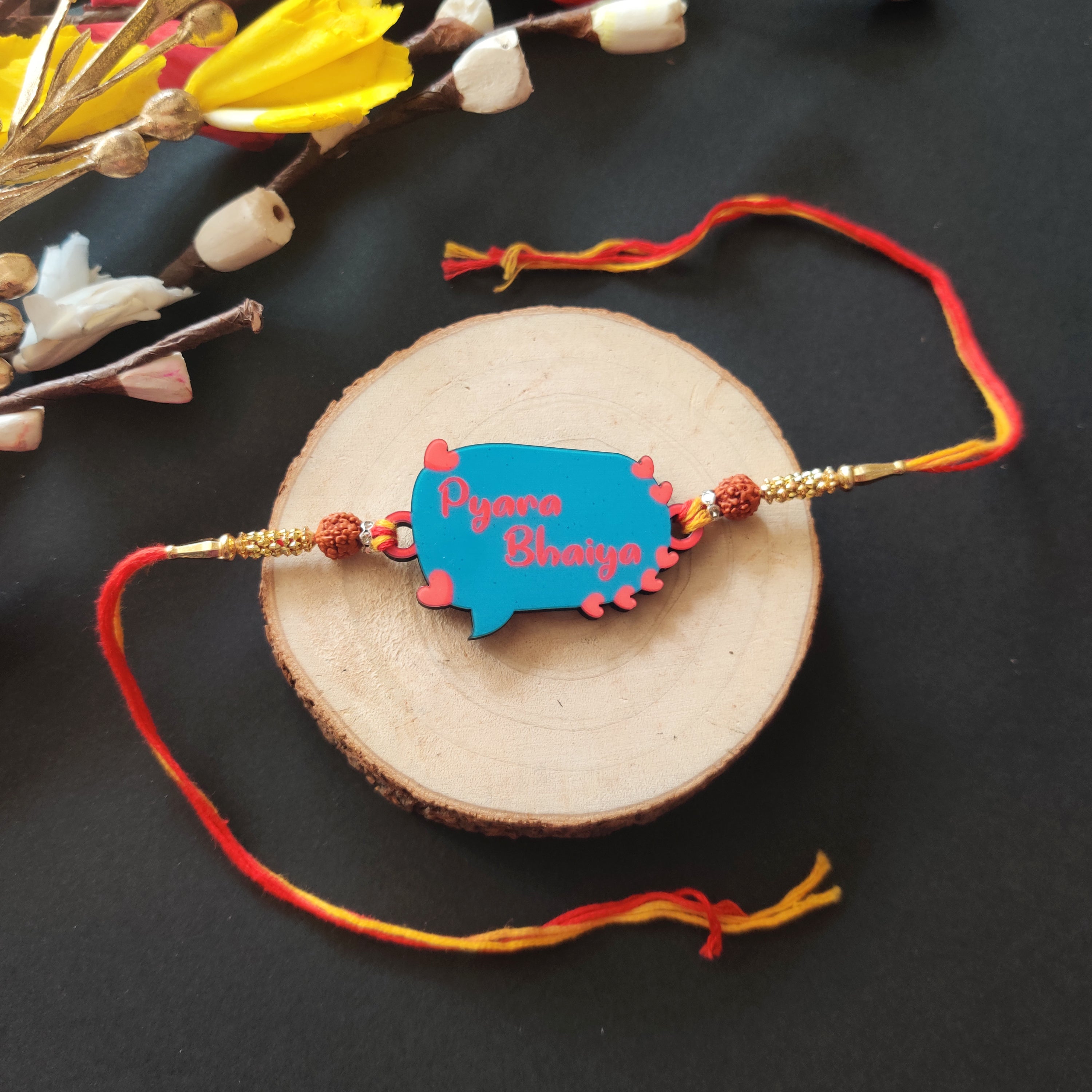 Indianvibez Pyara Bhai Wooden Rakhi with Rudraksha Thread, Rakhi for Brother - Kids Rakhi | Grocsy