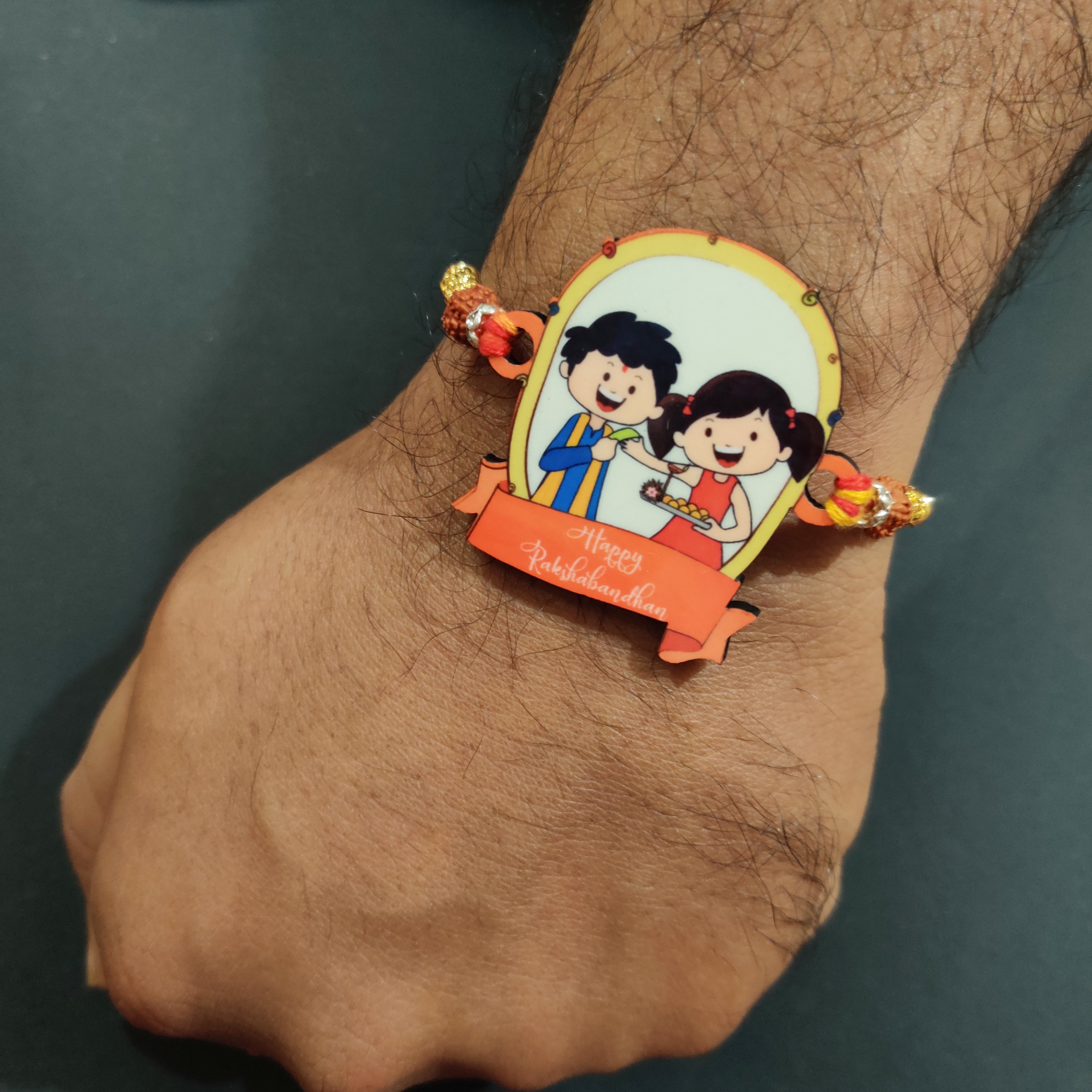 Indianvibez Happy Rakshabandhan Wooden Rakhi with Rudraksha, Traditional Rakhi for Brother, Shop India - Kids Rakhi | Grocsy
