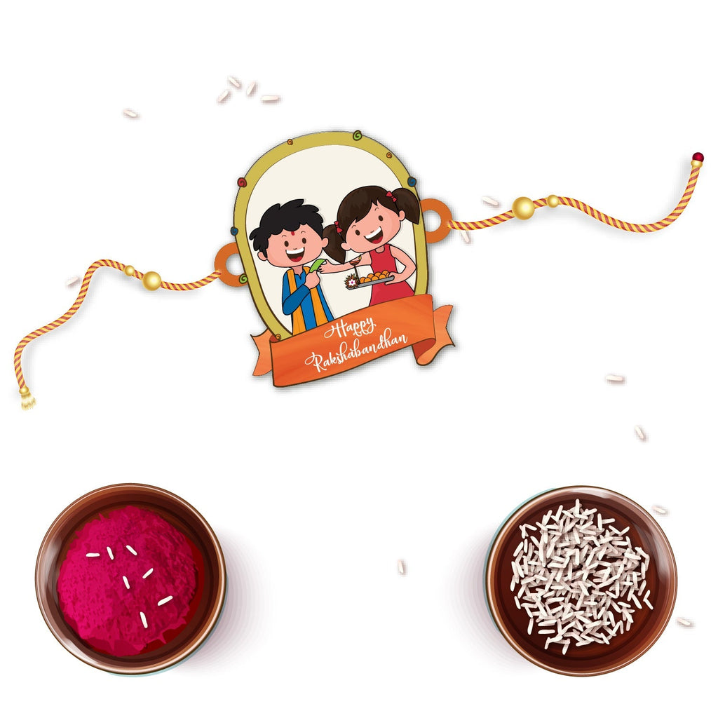 Indianvibez Happy Rakshabandhan Wooden Rakhi with Rudraksha, Traditional Rakhi for Brother, Shop India - Kids Rakhi | Grocsy