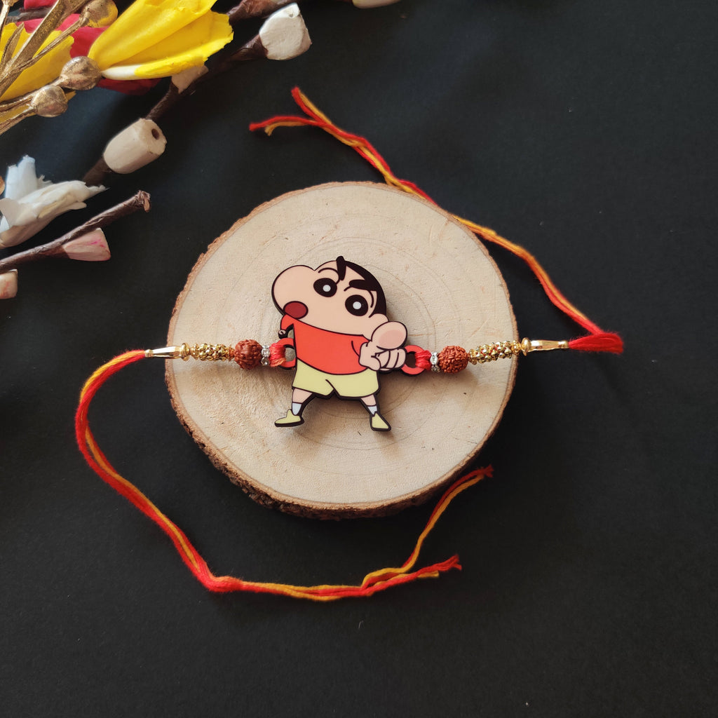 Indianvibez Shinchan Wooden Rakhi with Rudraksha, Funny Rakhi for Brother, Shop India - Kids Rakhi | Grocsy