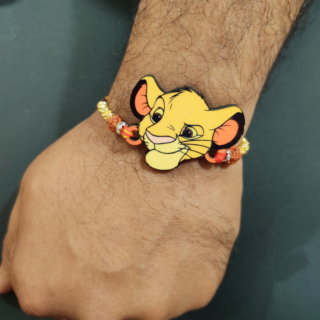 Indianvibez Simba Wooden Rakhi with Rudraksha, Lion King Rakhi for Bro, Shop India - Kids Rakhi | Grocsy