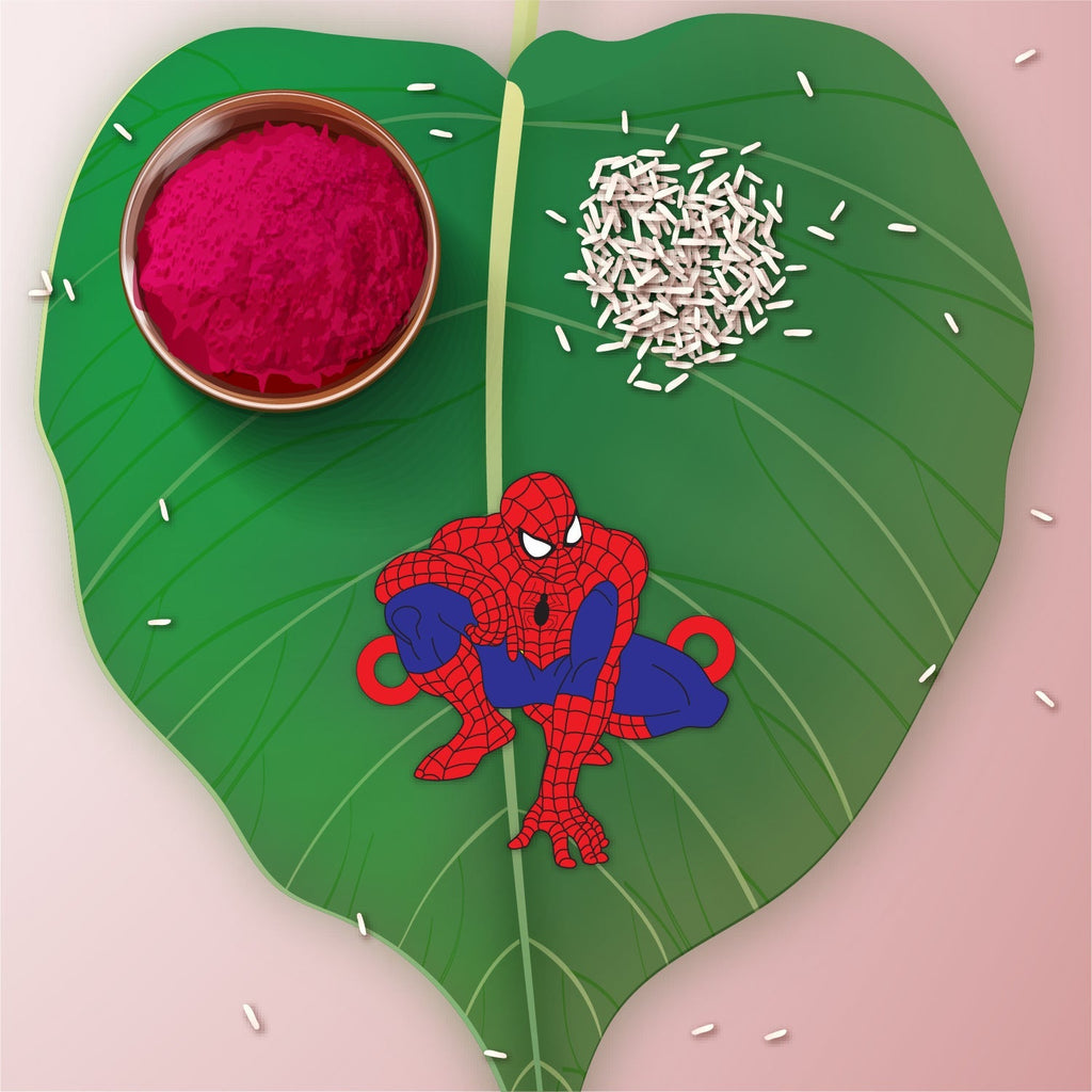 Indianvibez Spiderman Wooden Rakhi with Rudraksha, Superhero Rakhi for Kids & Bro, Shop India - Kids Rakhi | Grocsy