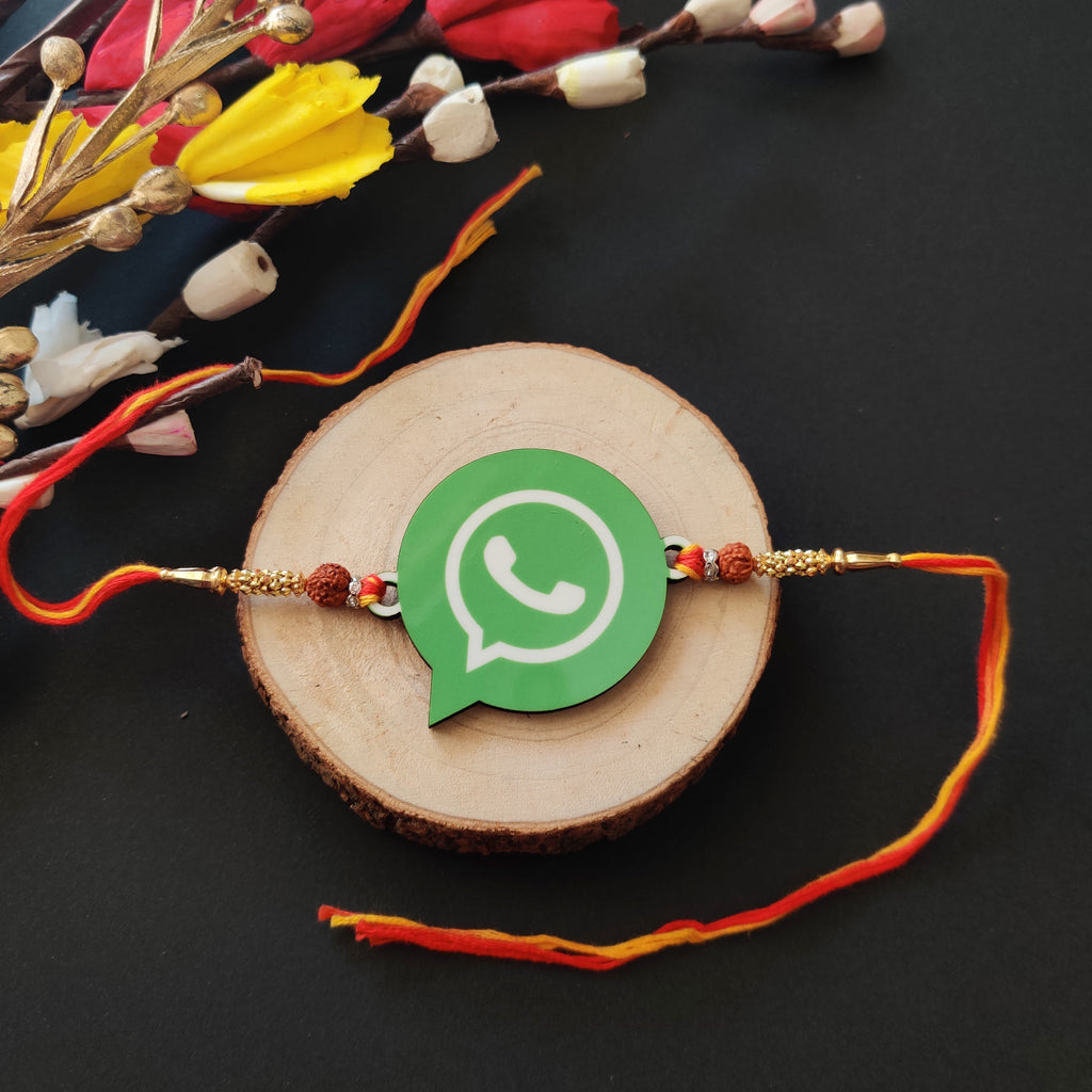 Indianvibez Whatsapp Chat Wala Bhai Wooden Rakhi with Rudraksha, Trendy Rakhi for Bro, Shop India - Kids Rakhi | Grocsy