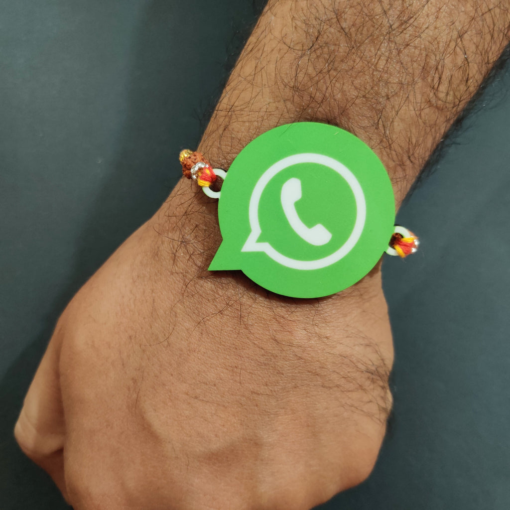 Indianvibez Whatsapp Chat Wala Bhai Wooden Rakhi with Rudraksha, Trendy Rakhi for Bro, Shop India - Kids Rakhi | Grocsy