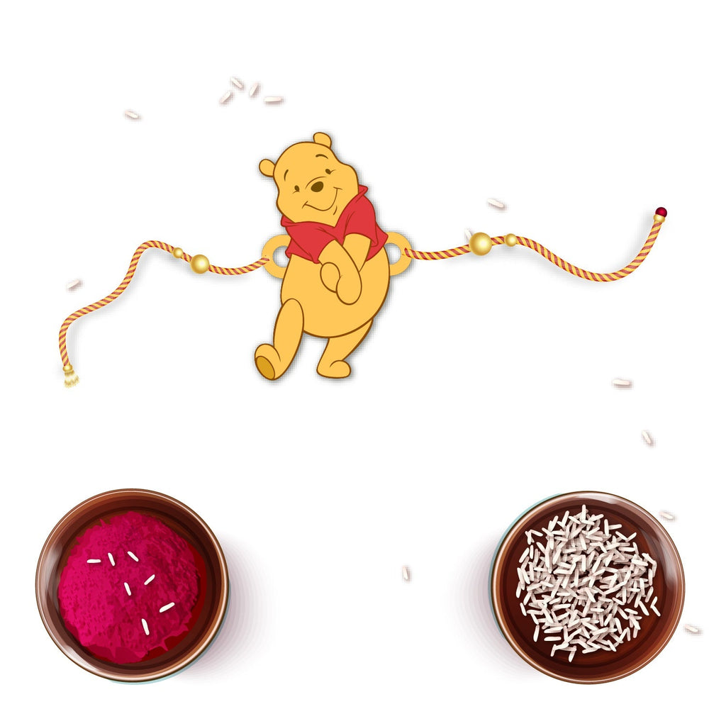 Indianvibez Winnie Pooh Wooden Rakhi with Rudraksha, Cute Rakhi for Brother, Shop India - Kids Rakhi | Grocsy