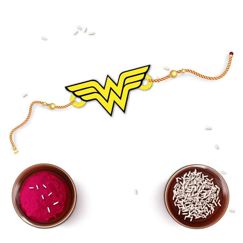 Indianvibez Wonder Woman Wooden Rakhi/Lumba - Kids Rakhi | Grocsy