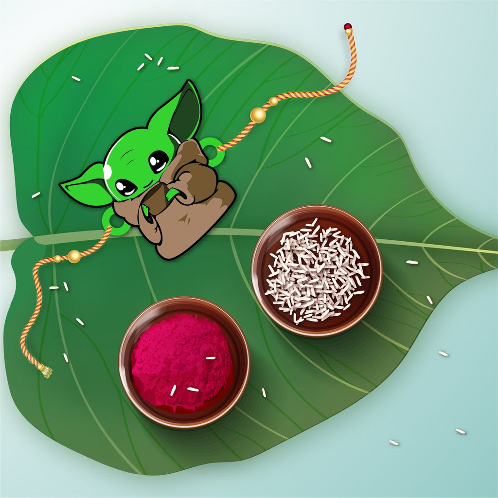Indianvibez Yoda Wooden Rakhi with Rudraksha, Star Wars Rakhi for Bro, Shop India - Kids Rakhi | Grocsy