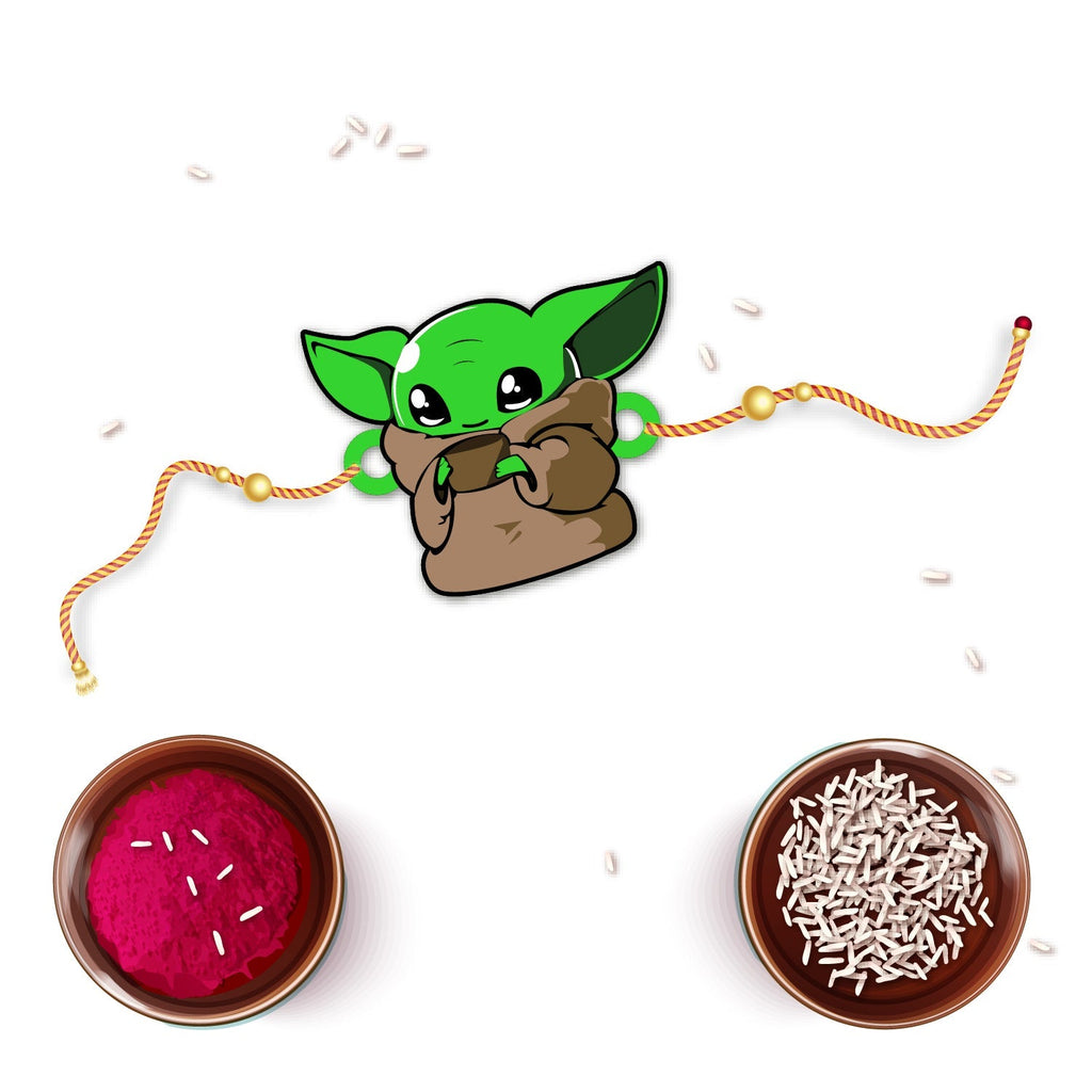 Indianvibez Yoda Wooden Rakhi with Rudraksha, Star Wars Rakhi for Bro, Shop India - Kids Rakhi | Grocsy