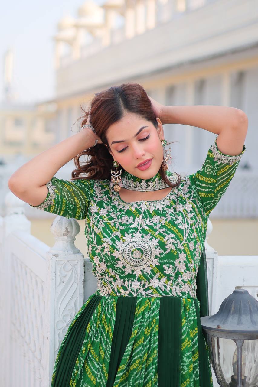 Lehenga Mart Designer Georgette Bandhej Gown & Dupatta | Grocsy