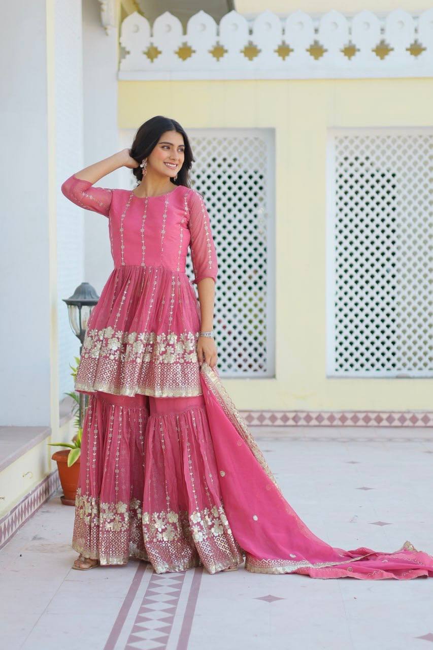 Lehenga Mart Pure Simmer Top & Sharara for womens | Grocsy