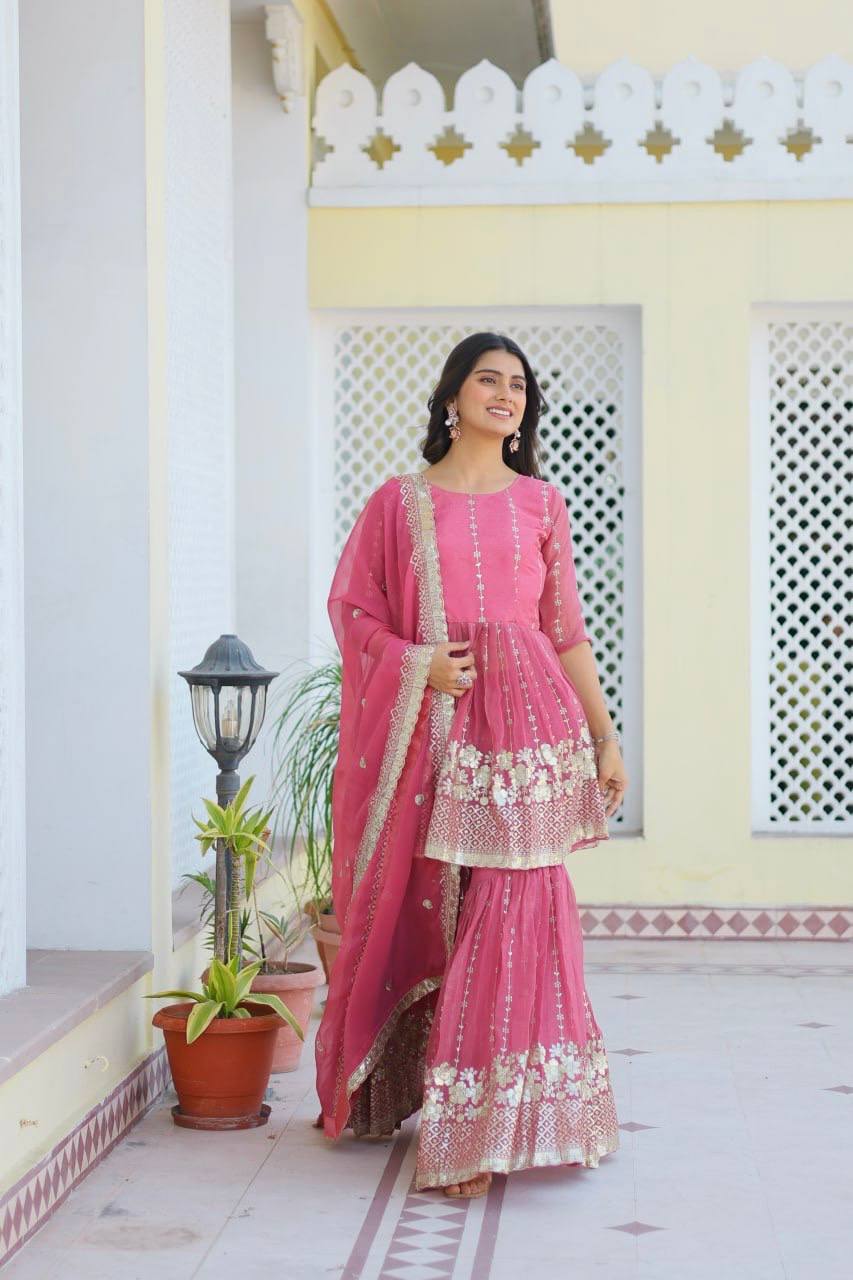 Lehenga Mart Pure Simmer Top & Sharara for womens | Grocsy