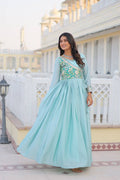 Lehenga Mart Pure Chinon Bandhej Gotta patti cording Work Gown | Grocsy