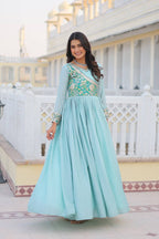 Lehenga Mart Pure Chinon Bandhej Gotta patti cording Work Gown | Grocsy