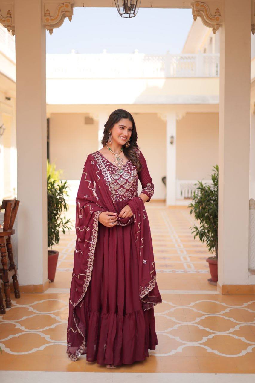 Lehenga Mart Georgette Long Gown & Dupatta for wedding Party wear | Grocsy
